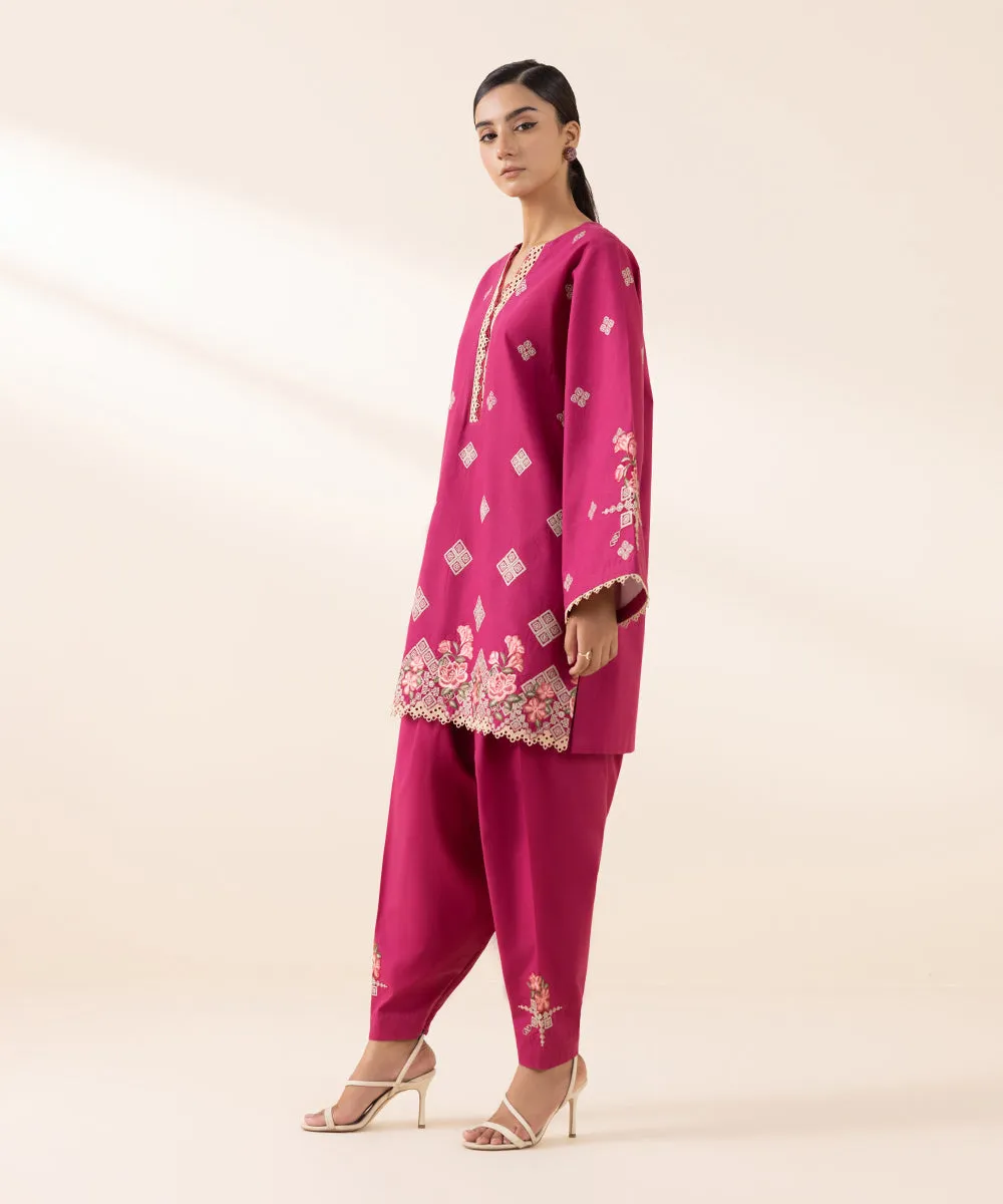 2 Piece - Embroidered Cambric Suit