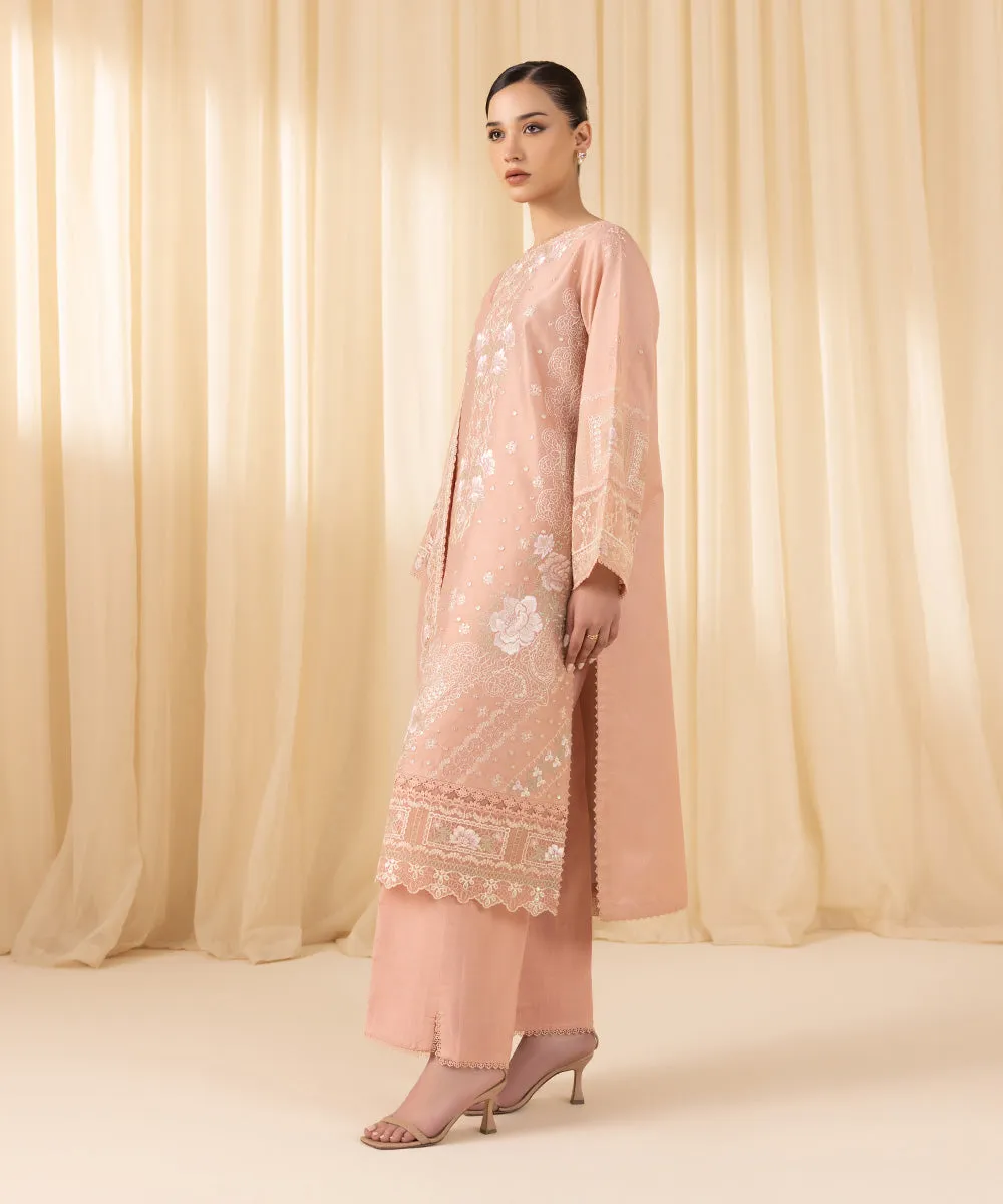 3 Piece -  Embroidered Cotton Net Suit