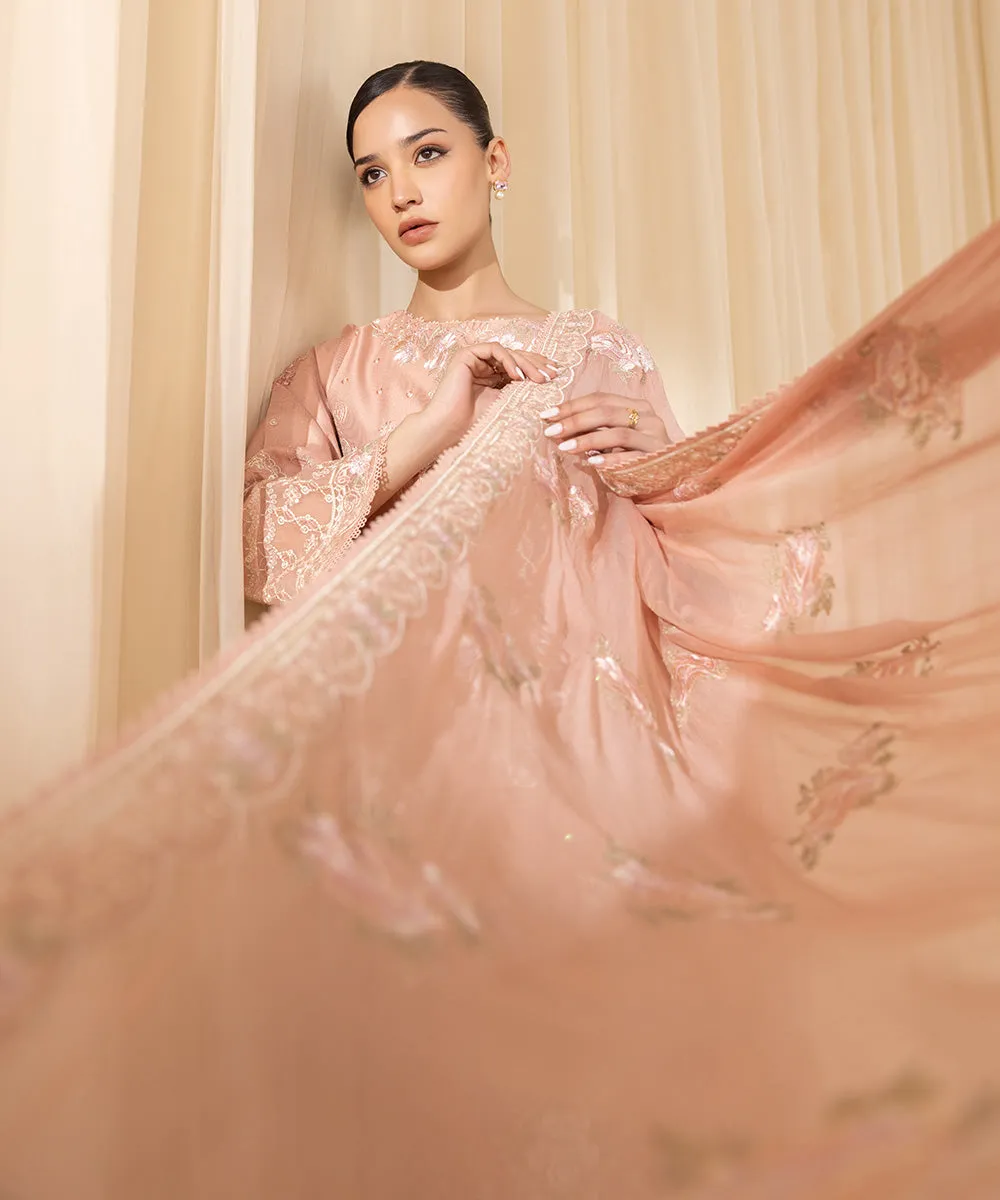 3 Piece -  Embroidered Cotton Net Suit