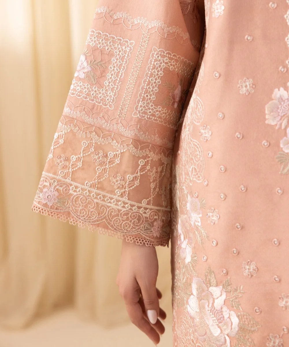 3 Piece -  Embroidered Cotton Net Suit