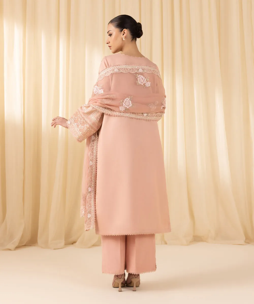 3 Piece -  Embroidered Cotton Net Suit