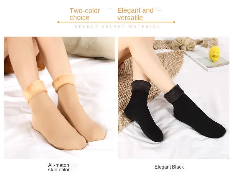 5Pairs/Lot Winter Warm Solid Women Socks Thicken Thermal Socks Wool Cashmere Black Skin Seamless Snow Sock Velvet Unisex Socks