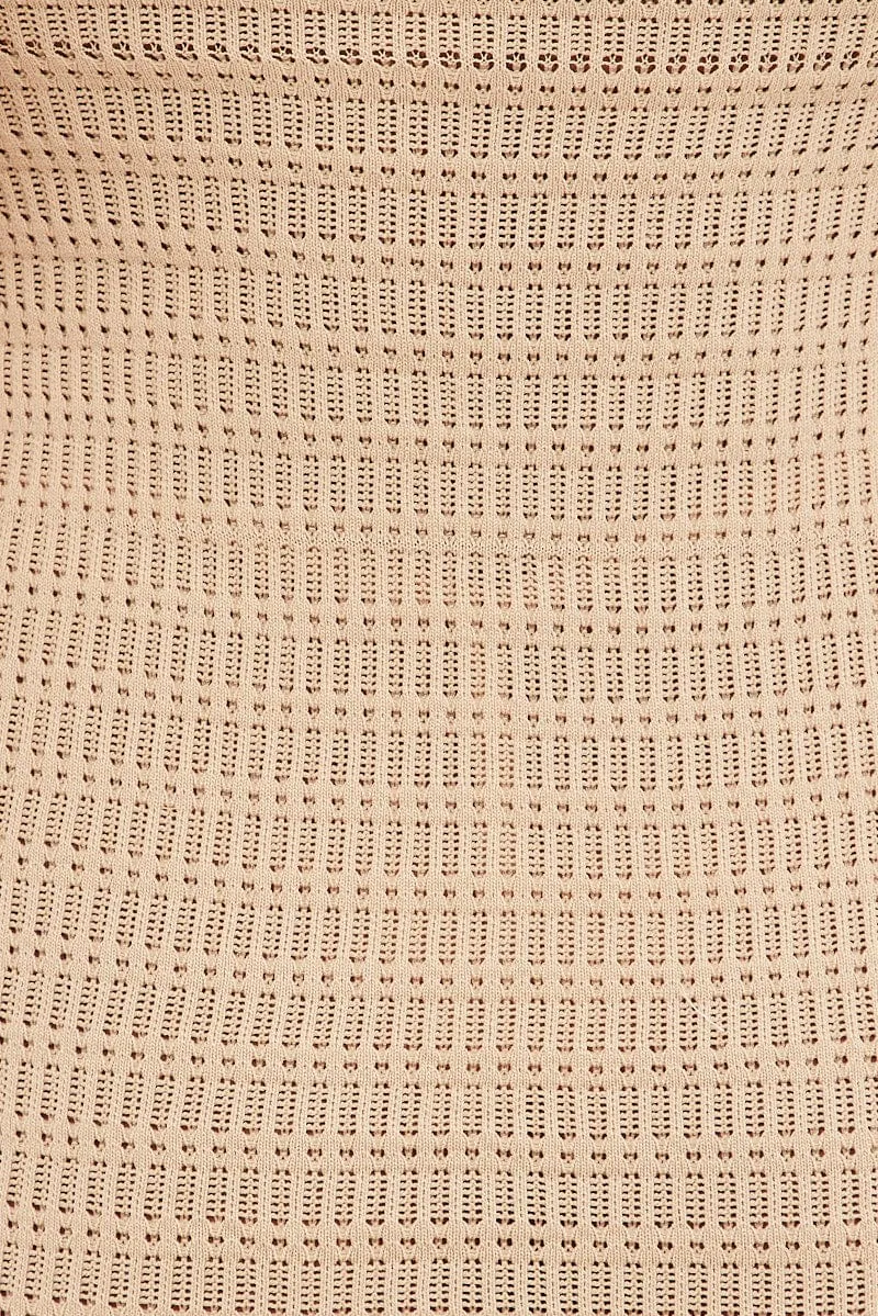 Beige Mini Dress Adjustable Straps Crochet Cotton