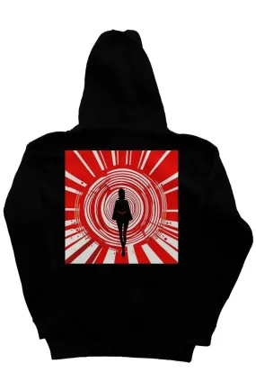 Black Zipper Hoodie with Abstract Image of a Woman