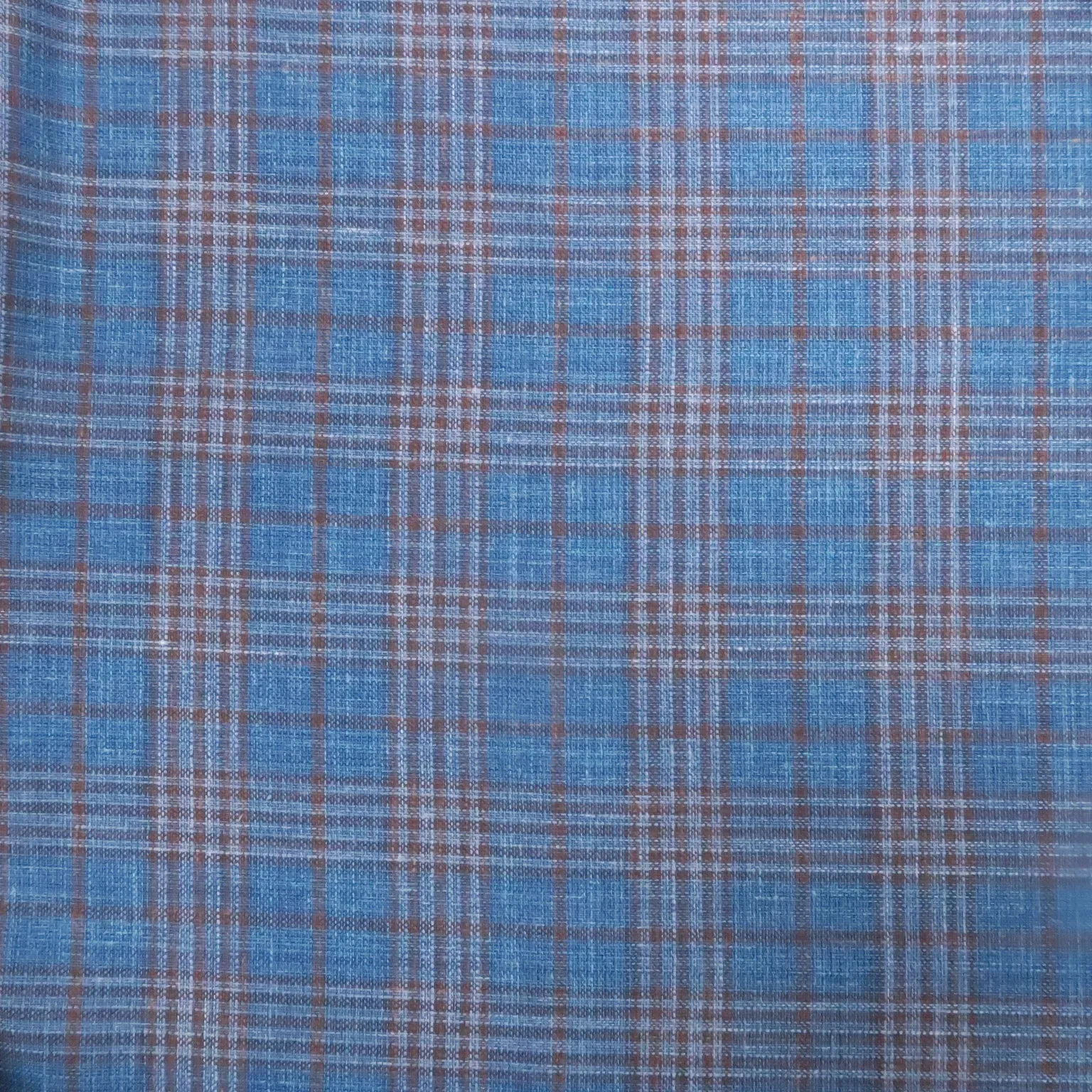 Blue with Brown Windowpane Plaid Summertime Wool Silk and Linen Loro Piana Fabric