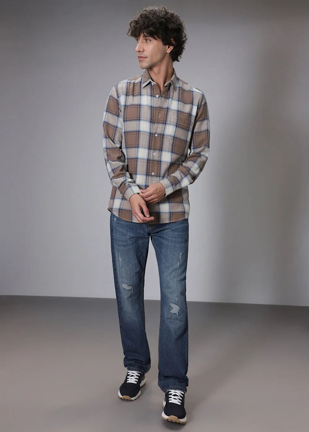 Dobby Peanut Check Shirt