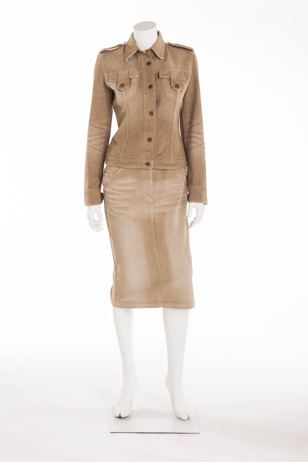 Dolce & Gabbana - 2PC Beige Jean Set Jacket and Skirt - IT 40
