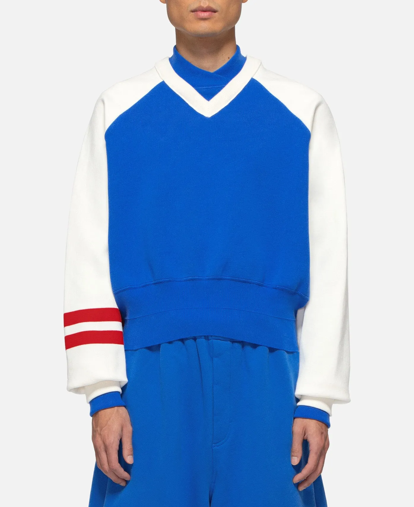 Double V-Neck Sweatshirt (Blue)