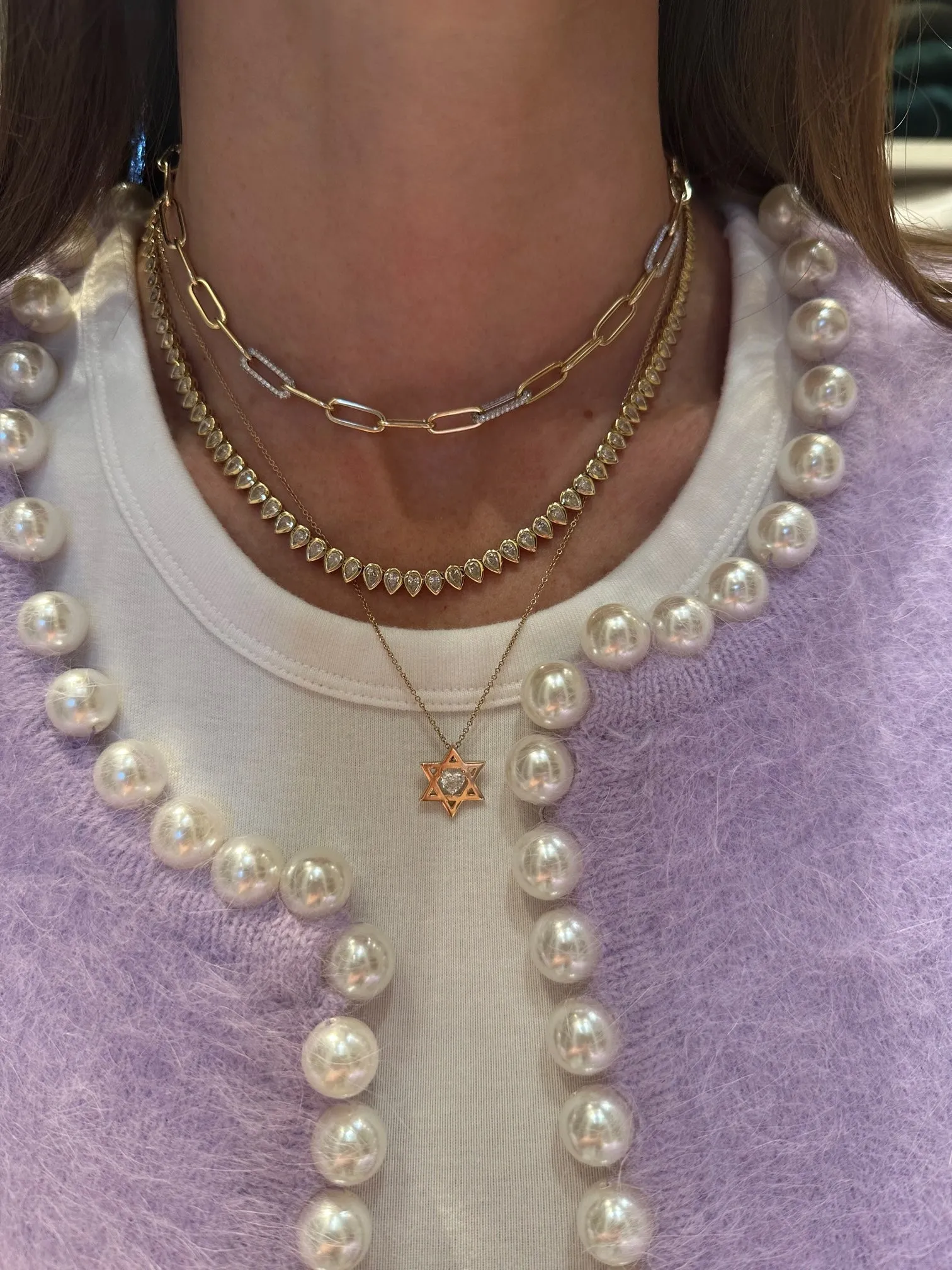 Floating Diamond Heart Star of David