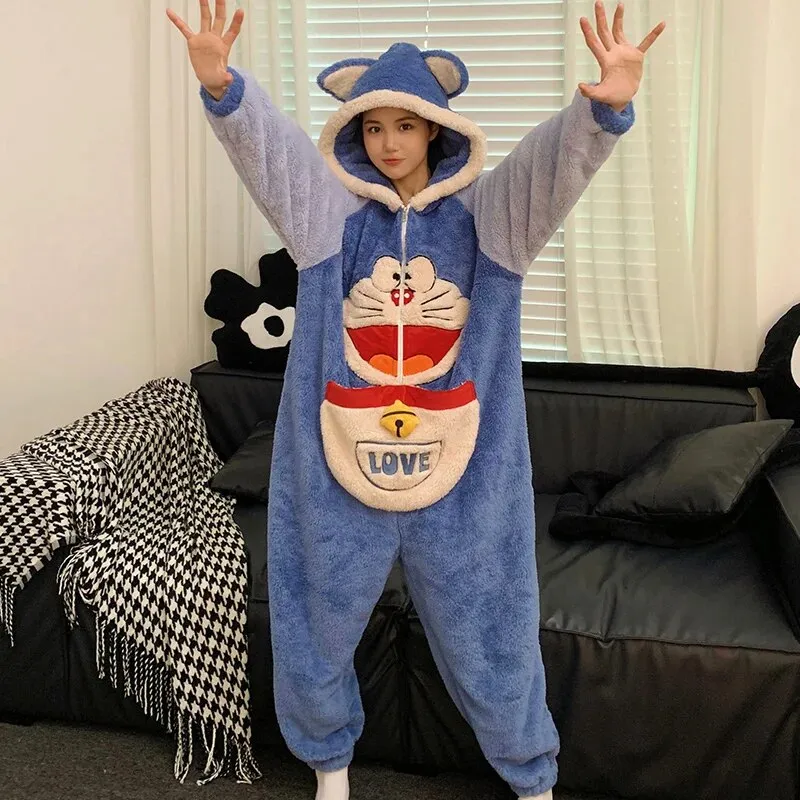 Getadme Kigurumis Shark Sleepwear Women Men Pajamas Onesie Winter Thicken Pyjama Jumpsuit Kawaii Zipper Funny Cute Couples One-piece