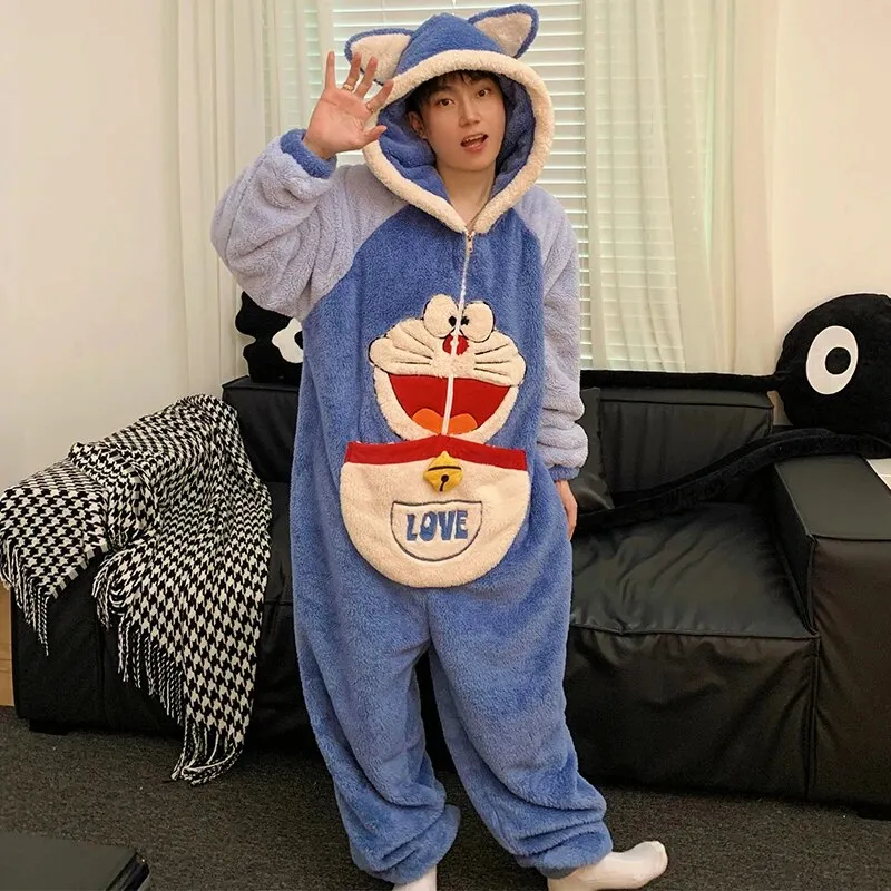 Getadme Kigurumis Shark Sleepwear Women Men Pajamas Onesie Winter Thicken Pyjama Jumpsuit Kawaii Zipper Funny Cute Couples One-piece