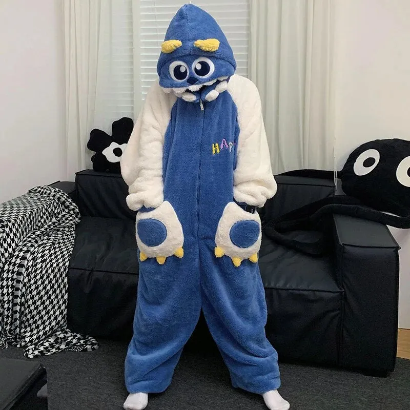 Getadme Kigurumis Shark Sleepwear Women Men Pajamas Onesie Winter Thicken Pyjama Jumpsuit Kawaii Zipper Funny Cute Couples One-piece