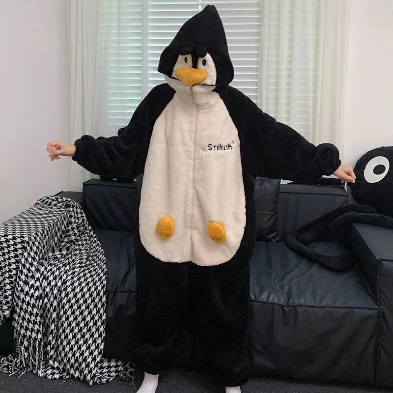 Getadme Kigurumis Shark Sleepwear Women Men Pajamas Onesie Winter Thicken Pyjama Jumpsuit Kawaii Zipper Funny Cute Couples One-piece