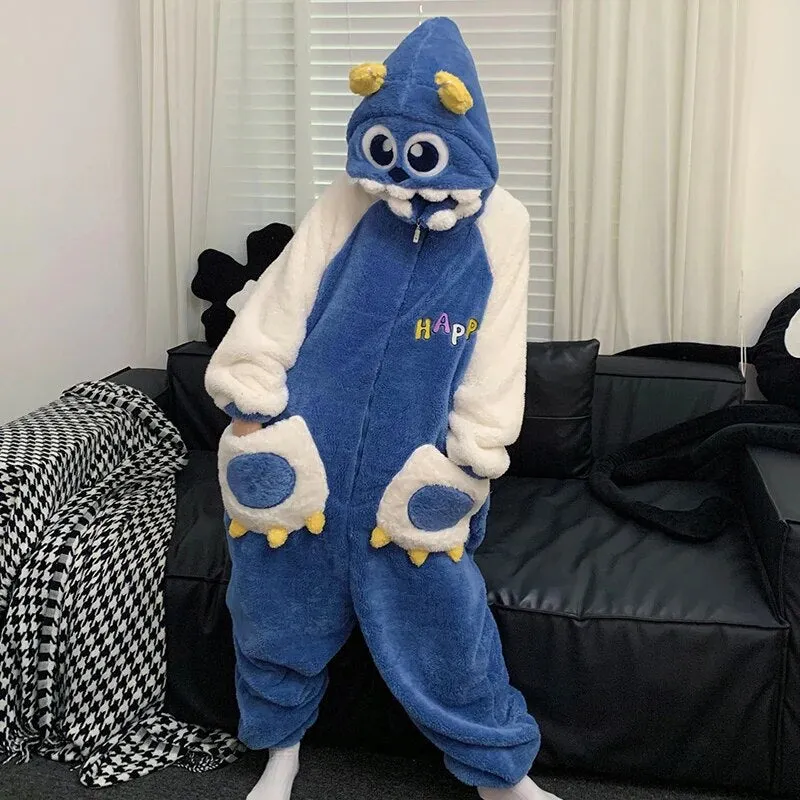 Getadme Kigurumis Shark Sleepwear Women Men Pajamas Onesie Winter Thicken Pyjama Jumpsuit Kawaii Zipper Funny Cute Couples One-piece