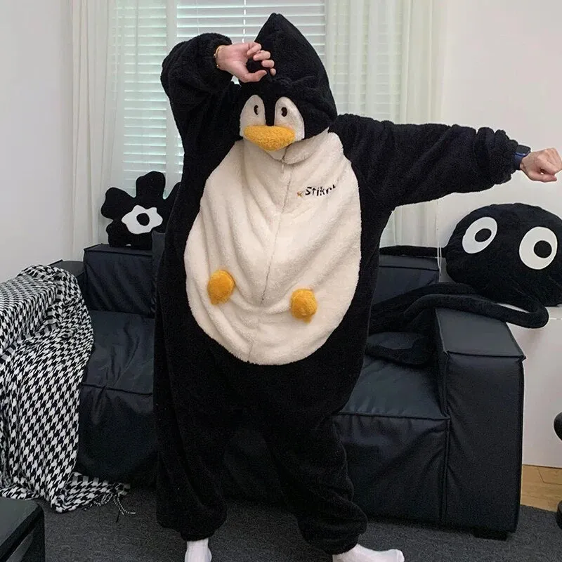 Getadme Kigurumis Shark Sleepwear Women Men Pajamas Onesie Winter Thicken Pyjama Jumpsuit Kawaii Zipper Funny Cute Couples One-piece