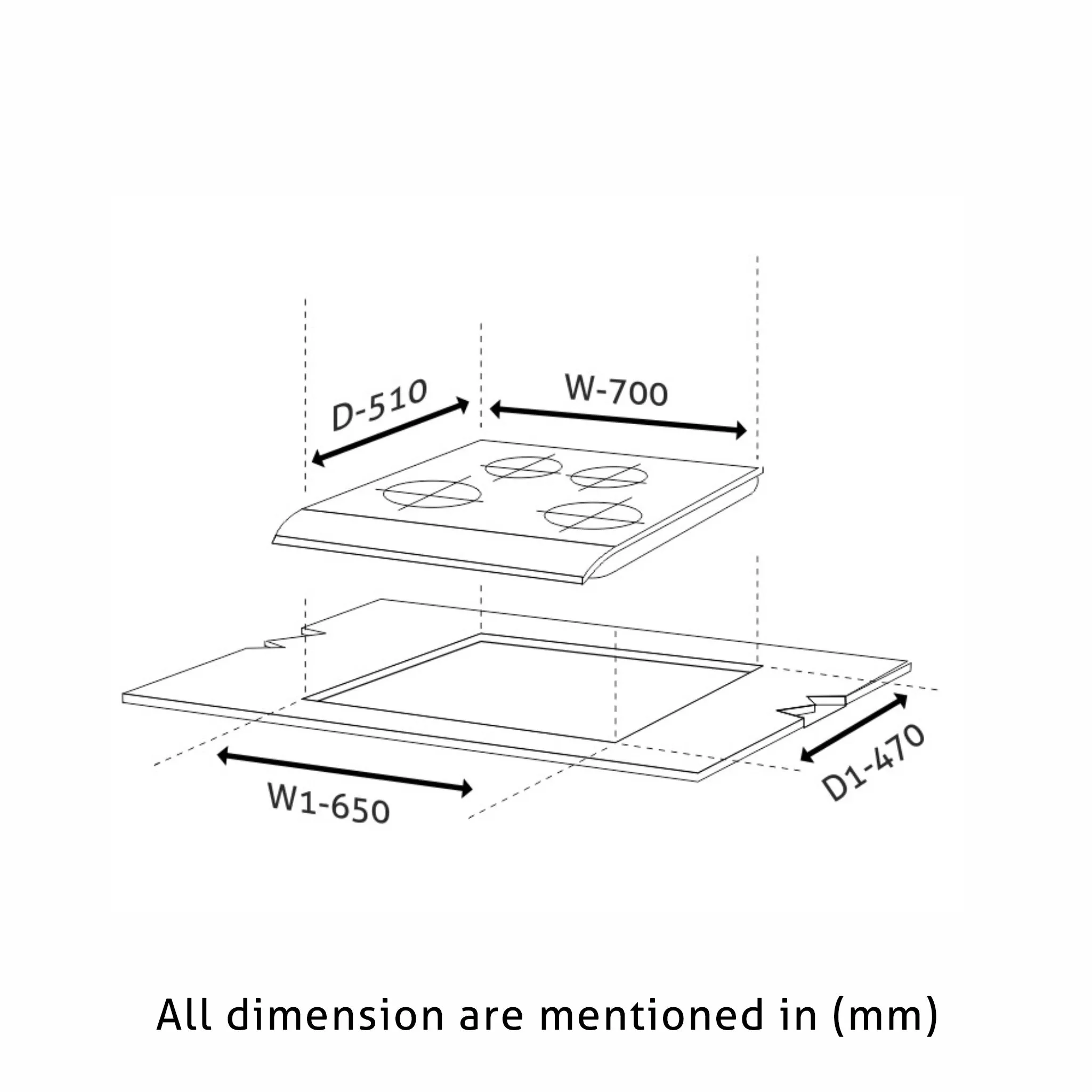 Glen 4/Burner BW Black Glass Hob Top 70