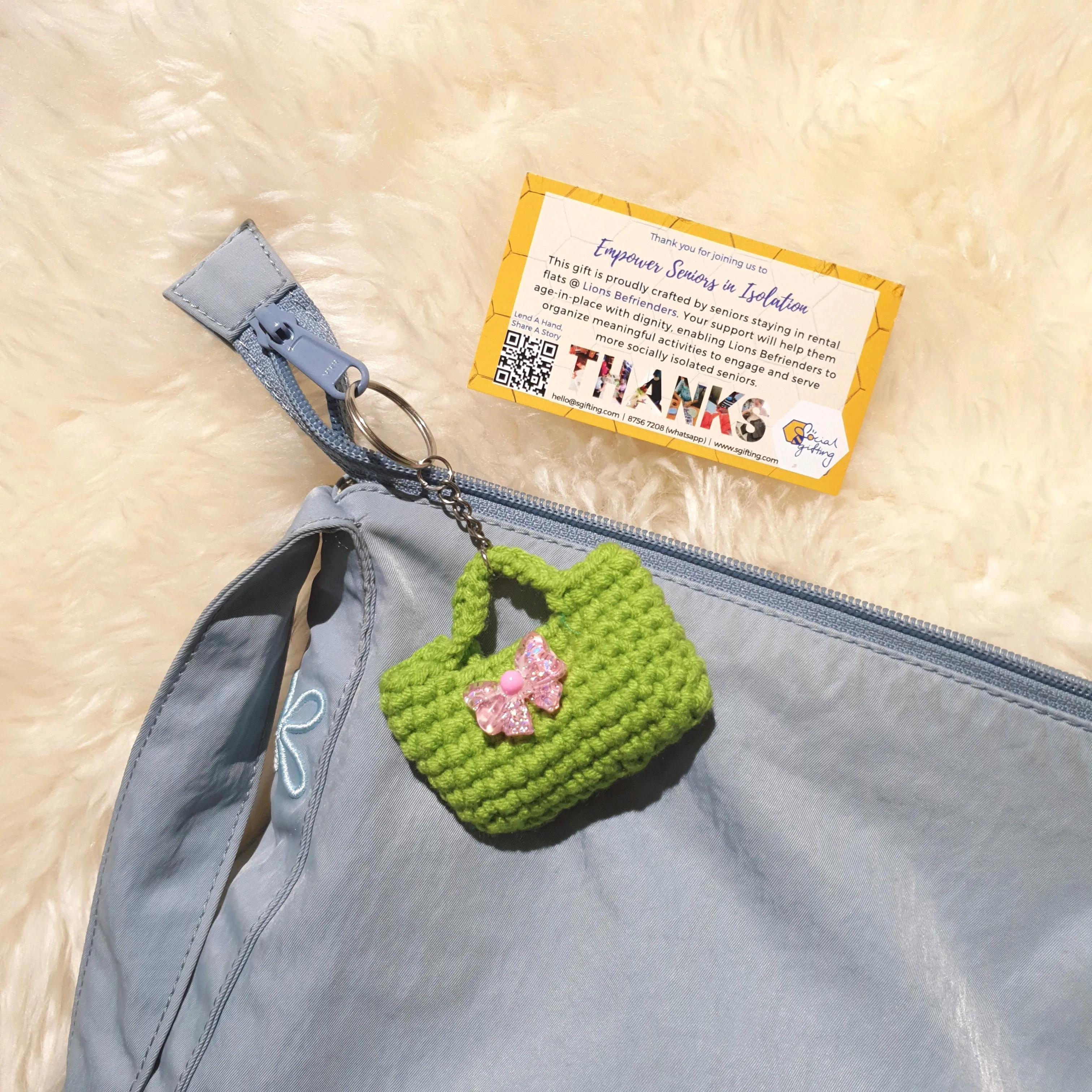 Hand Crocheted Mini Purse and Charm Keychain