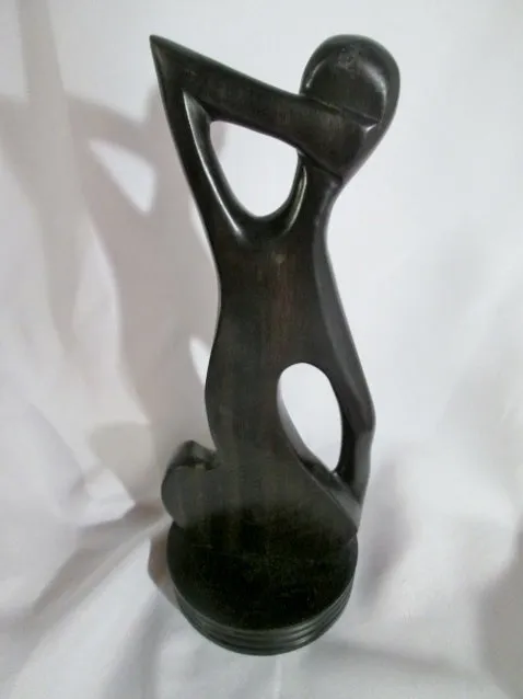 Handmade Carved Wood AFRICAN ART SCULPTURE Statue WOMAN FEMALE GODDESS EBONY Figural TRIBAL