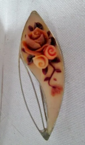 Handmade RED PINK SILVER ROSE FLOWER Jewelry Brooch Pin Pendant Love Floral