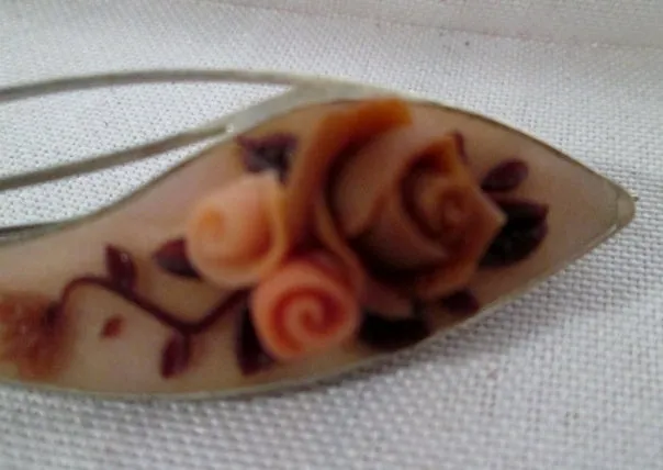 Handmade RED PINK SILVER ROSE FLOWER Jewelry Brooch Pin Pendant Love Floral