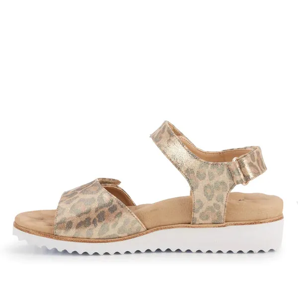 Heather Sandal: Metallic Leopard Fabric I Walking Cradle
