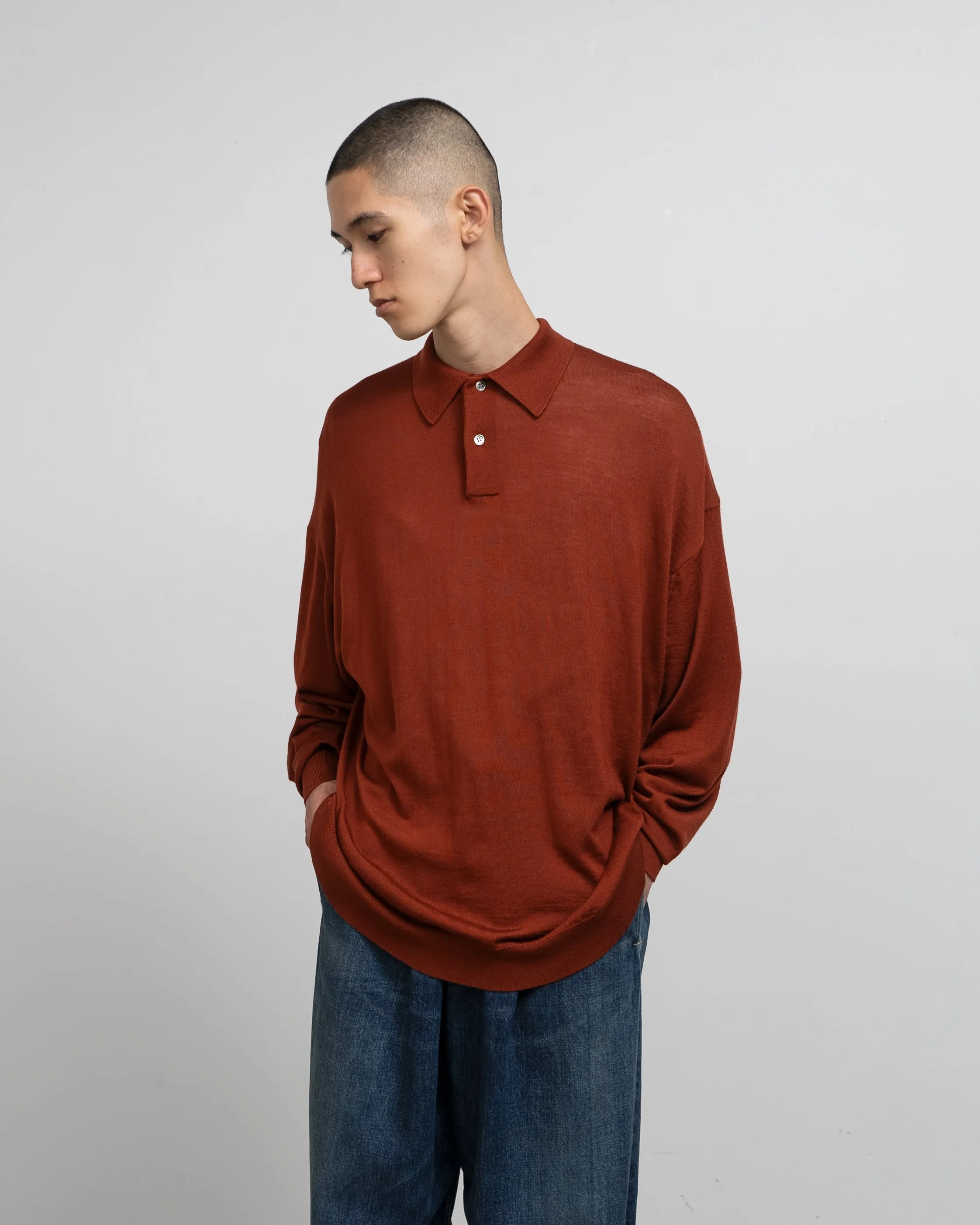 High Gauge  Knit Oversized L/S Polo