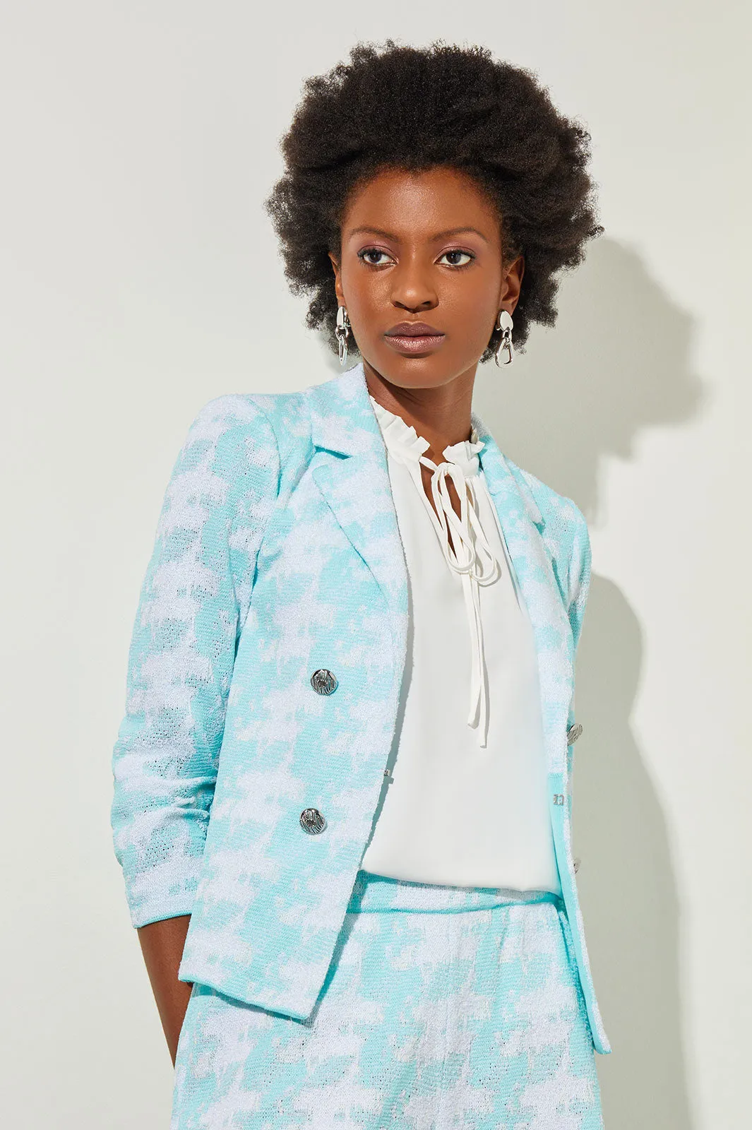 Lapel Collar Jacket - Houndstooth Knit