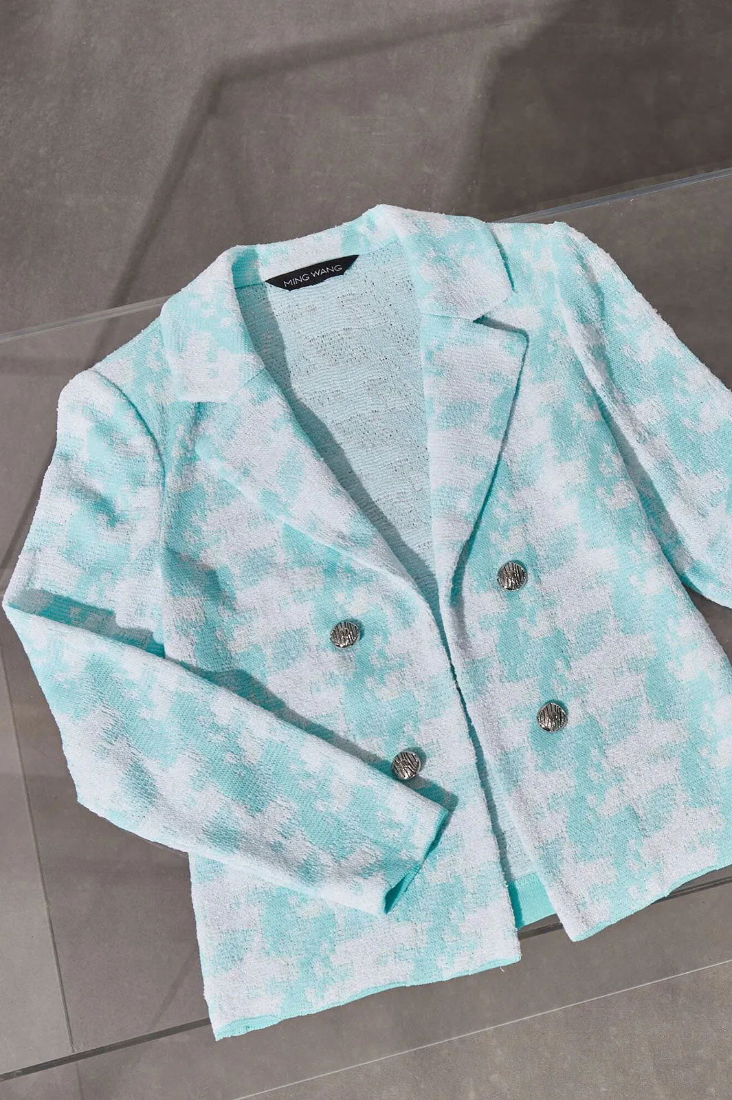 Lapel Collar Jacket - Houndstooth Knit