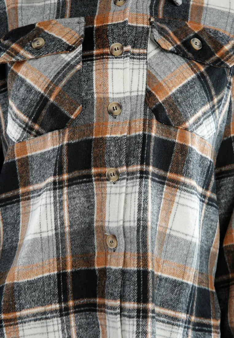 Long Sleeves Flannel Check Shacket