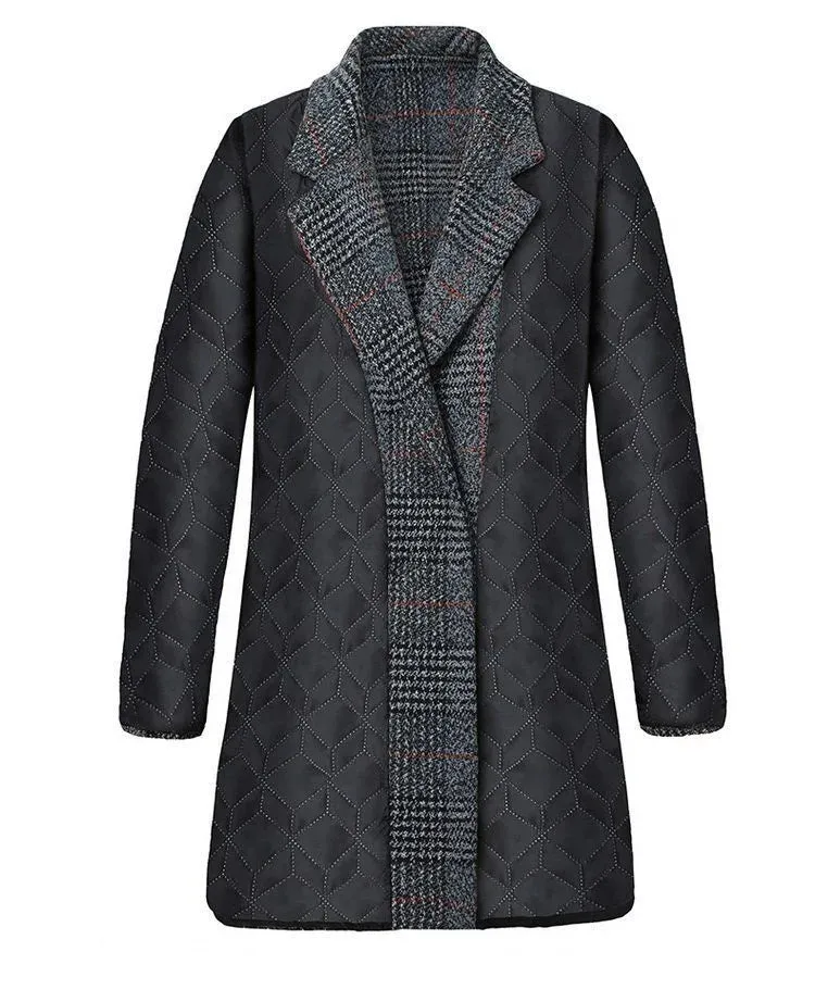 Mother's Clothing Plaid Woolen Jacket – 5XL Autumn/Winter Thicken Slim Mid-Length Coat, Korean Style Casual Women's Wool Outerwear