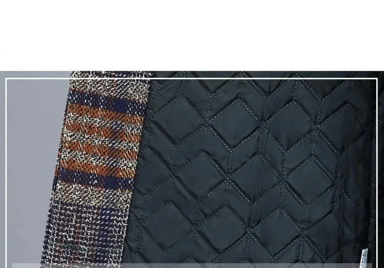 Mother's Clothing Plaid Woolen Jacket – 5XL Autumn/Winter Thicken Slim Mid-Length Coat, Korean Style Casual Women's Wool Outerwear
