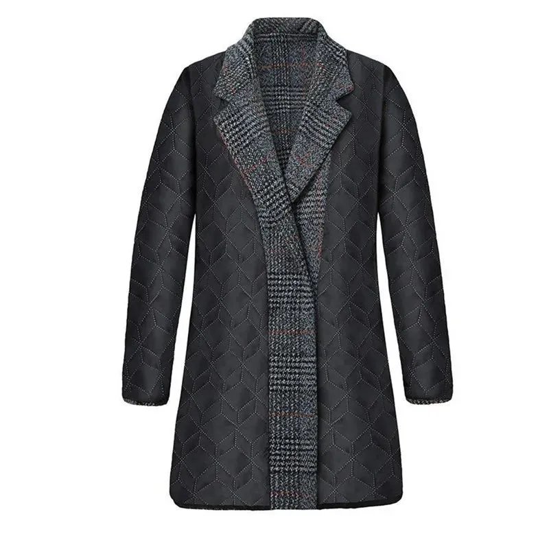 Mother's Clothing Plaid Woolen Jacket – 5XL Autumn/Winter Thicken Slim Mid-Length Coat, Korean Style Casual Women's Wool Outerwear