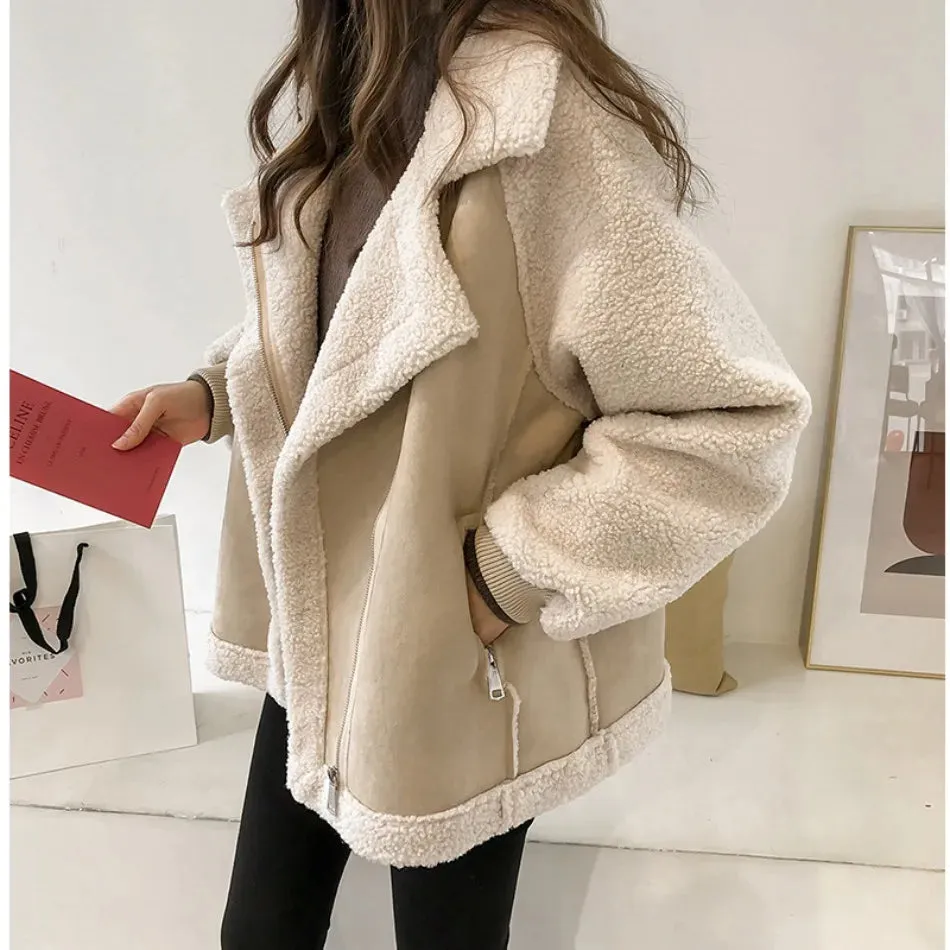 New Autumn/Winter 2023 Women’s Jackets – Vintage Polo Neck Velvet Coat, Thicken Loose Fit, Korean Fashion Streetwear