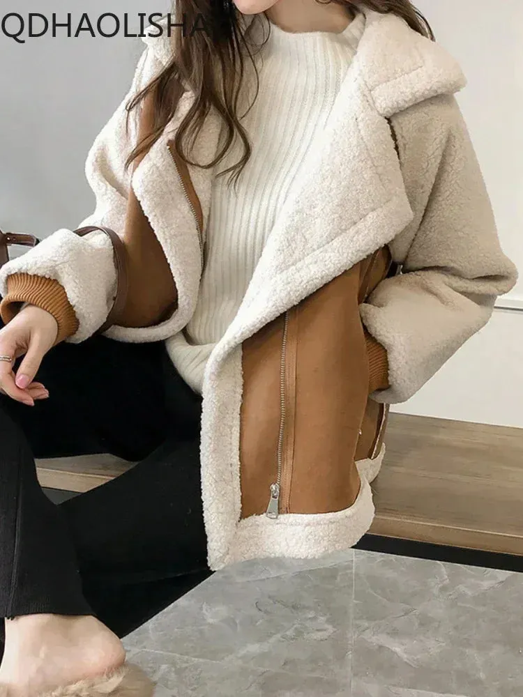 New Autumn/Winter 2023 Women’s Jackets – Vintage Polo Neck Velvet Coat, Thicken Loose Fit, Korean Fashion Streetwear