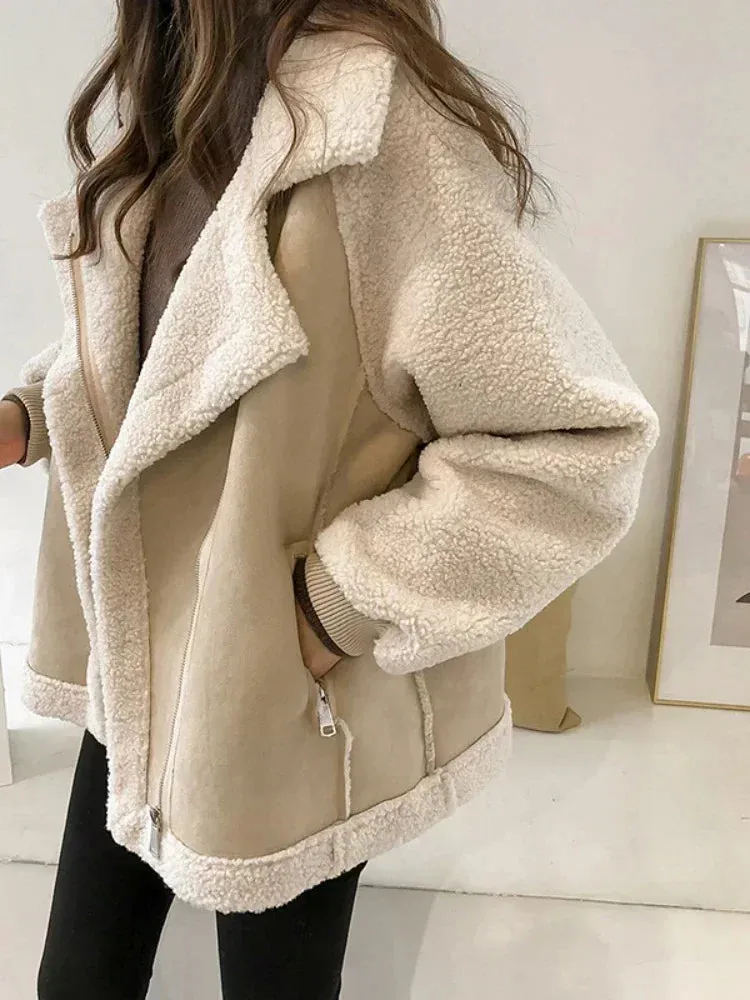 New Autumn/Winter 2023 Women’s Jackets – Vintage Polo Neck Velvet Coat, Thicken Loose Fit, Korean Fashion Streetwear