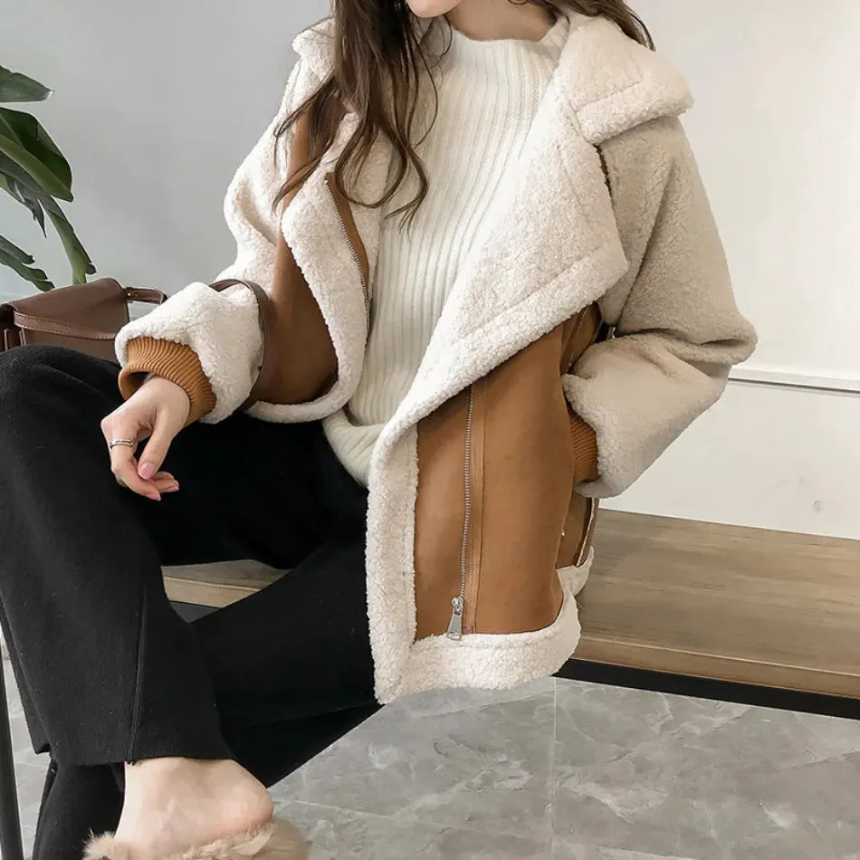 New Autumn/Winter 2023 Women’s Jackets – Vintage Polo Neck Velvet Coat, Thicken Loose Fit, Korean Fashion Streetwear