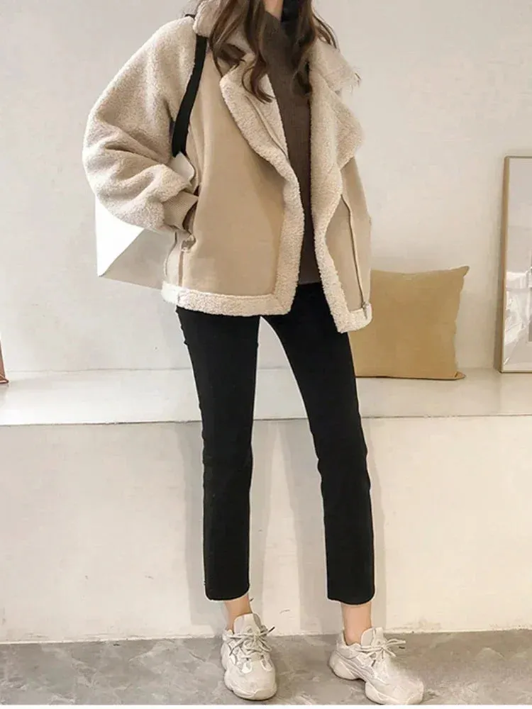 New Autumn/Winter 2023 Women’s Jackets – Vintage Polo Neck Velvet Coat, Thicken Loose Fit, Korean Fashion Streetwear