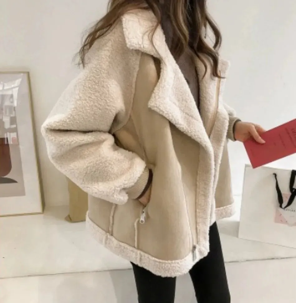 New Autumn/Winter 2023 Women’s Jackets – Vintage Polo Neck Velvet Coat, Thicken Loose Fit, Korean Fashion Streetwear