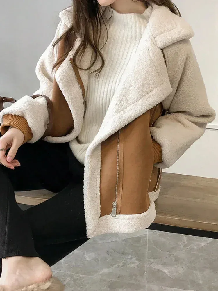 New Autumn/Winter 2023 Women’s Jackets – Vintage Polo Neck Velvet Coat, Thicken Loose Fit, Korean Fashion Streetwear
