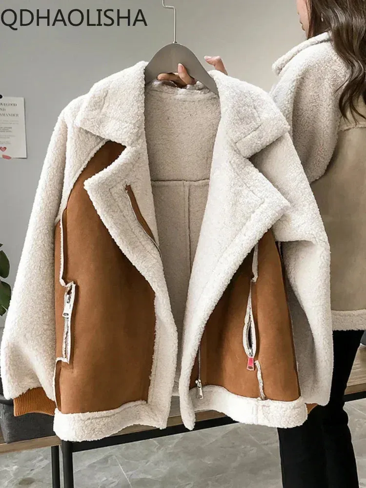 New Autumn/Winter 2023 Women’s Jackets – Vintage Polo Neck Velvet Coat, Thicken Loose Fit, Korean Fashion Streetwear