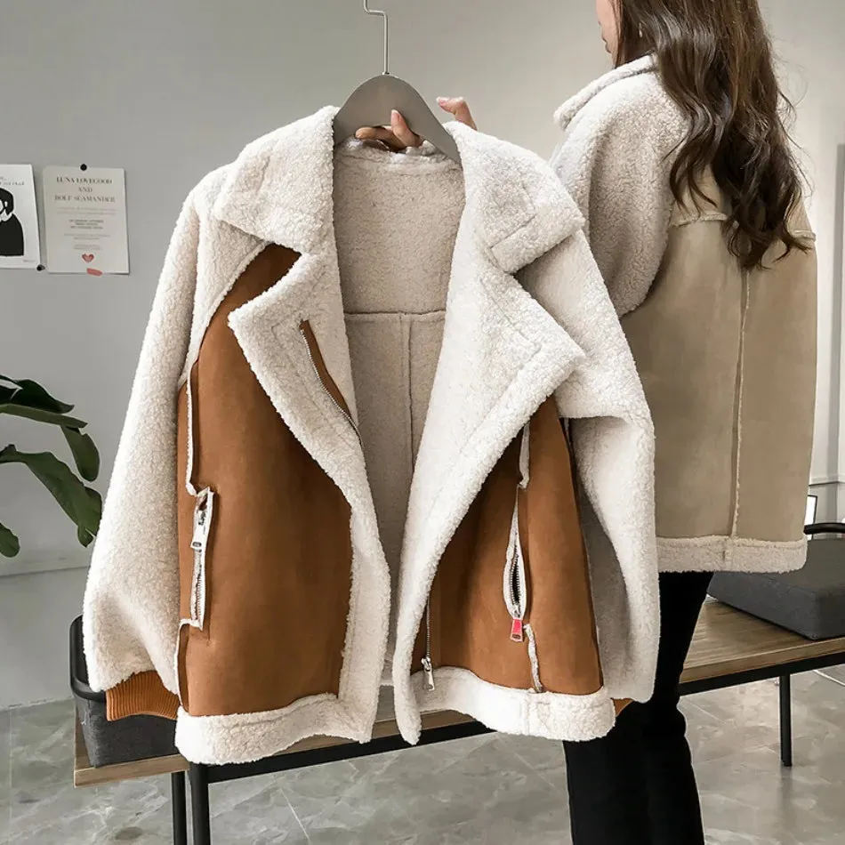 New Autumn/Winter 2023 Women’s Jackets – Vintage Polo Neck Velvet Coat, Thicken Loose Fit, Korean Fashion Streetwear