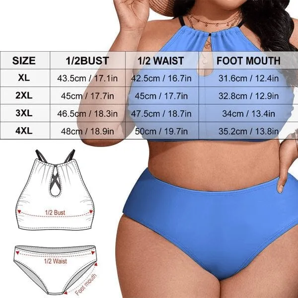 #Plus Size Halter Bikini-Custom Face Flamingo Plus Size Swimsuit High Neck Cutout High Waisted Bikini Personalized Women's Two Piece Swimsuit Beach Outfits
