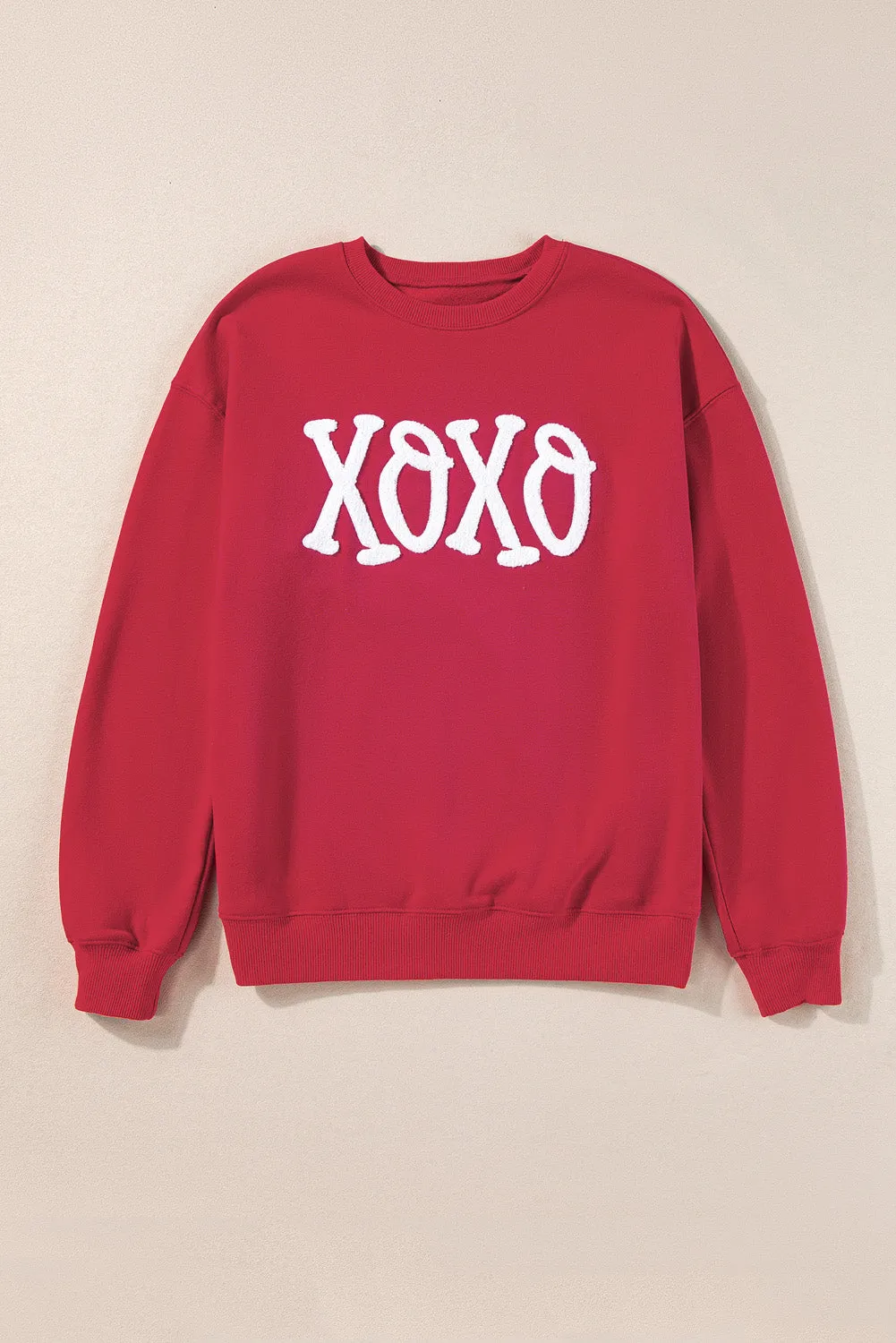 Racing Red Aphabet Chenille Embroidered Pullover Sweatshirt