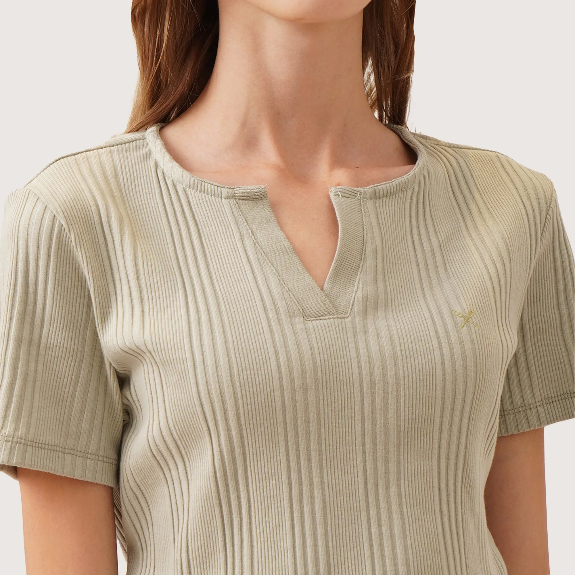 Split Neck Ribbed T-Shirt