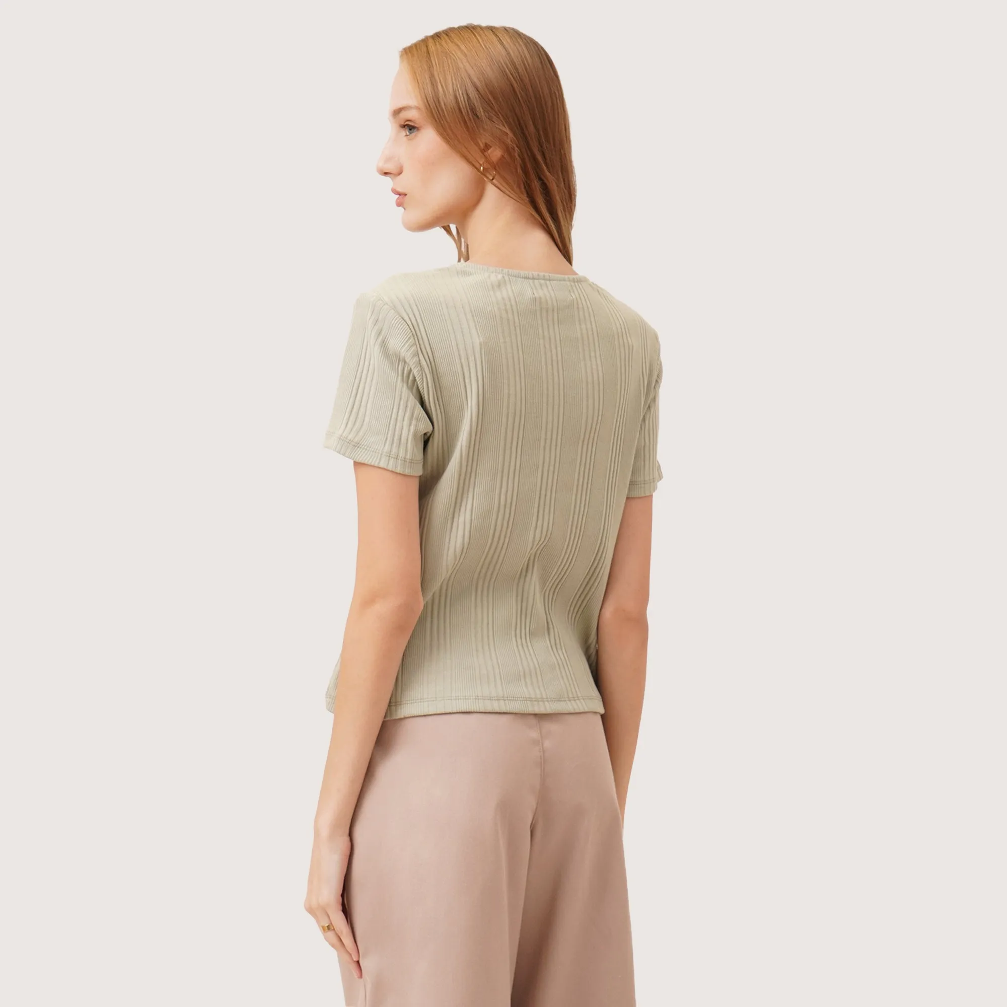 Split Neck Ribbed T-Shirt