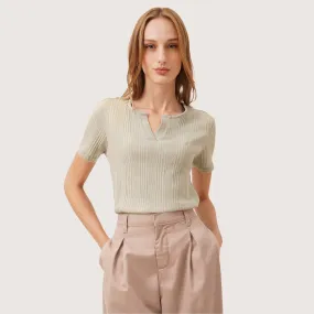 Split Neck Ribbed T-Shirt