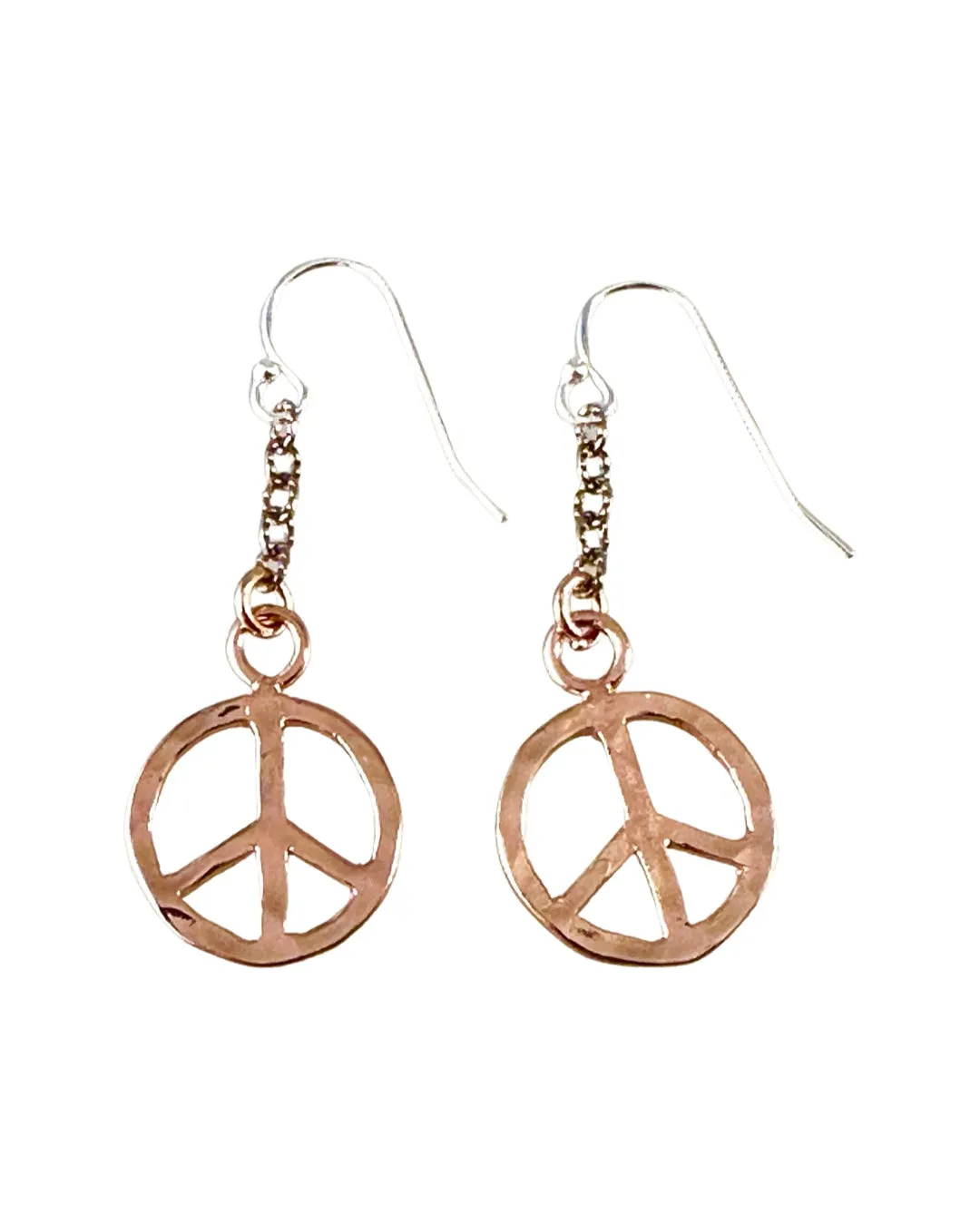 Sterling Hammered Peace and Heart Chain Earrings