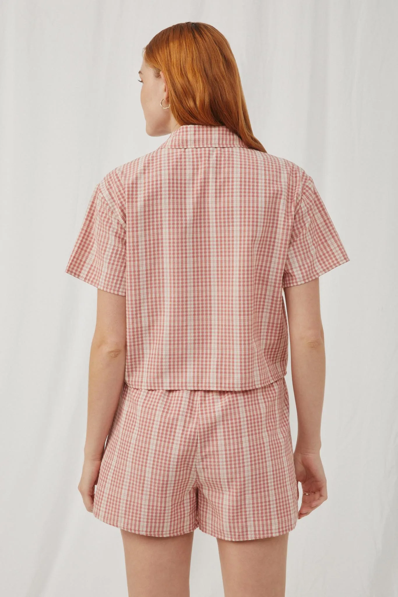 Textured Gingham Collared Button Up Shirt