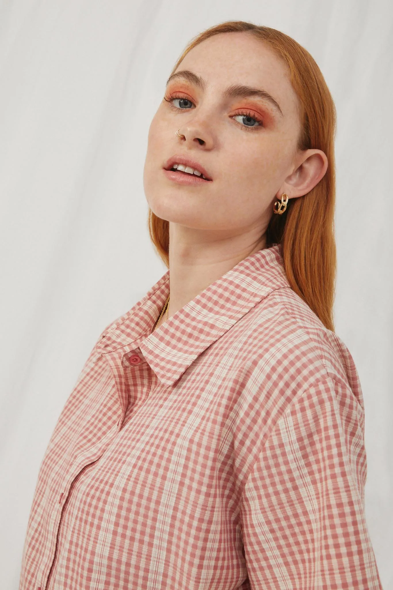 Textured Gingham Collared Button Up Shirt