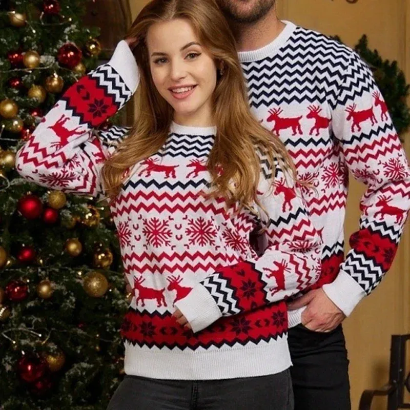 Thicken Knitwear Soft Loose Xmas Jumpers New 2023 Winter Couples Christmas Matching Outfits Women Men Unisex Knit Sweaters Warm